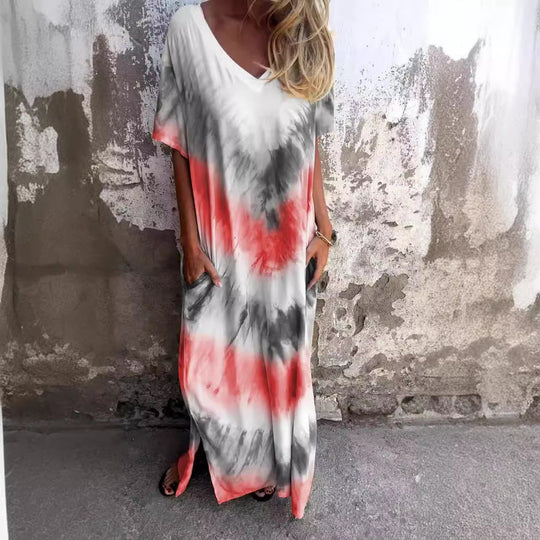 Damen Maxikleid mit lässigem V-Ausschnitt und praktischen Taschen EB