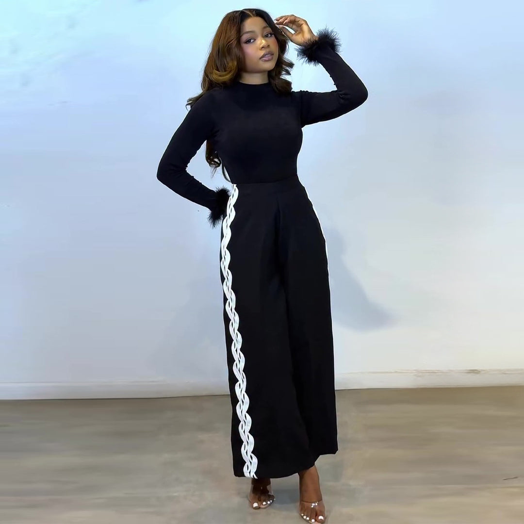 Damen Elegantes Set mit figurbetonendem Oberteil und weitem Hosenstil EB