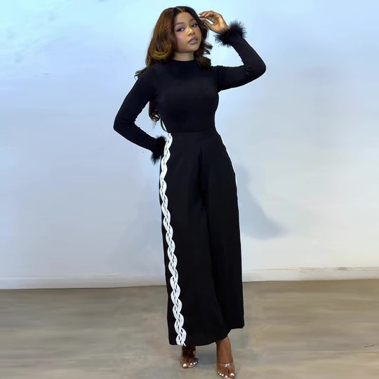 Damen Elegantes Set mit figurbetonendem Oberteil und weitem Hosenstil EB