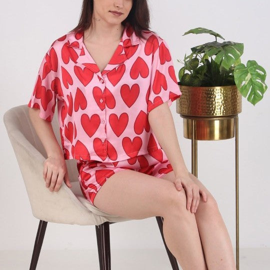 Damen Pyjama-Set mit verspieltem Herzdesign EB