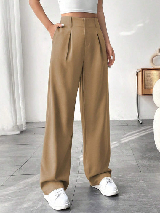 Damen Elegante Bundfaltenhose mit weitem Schnitt EB