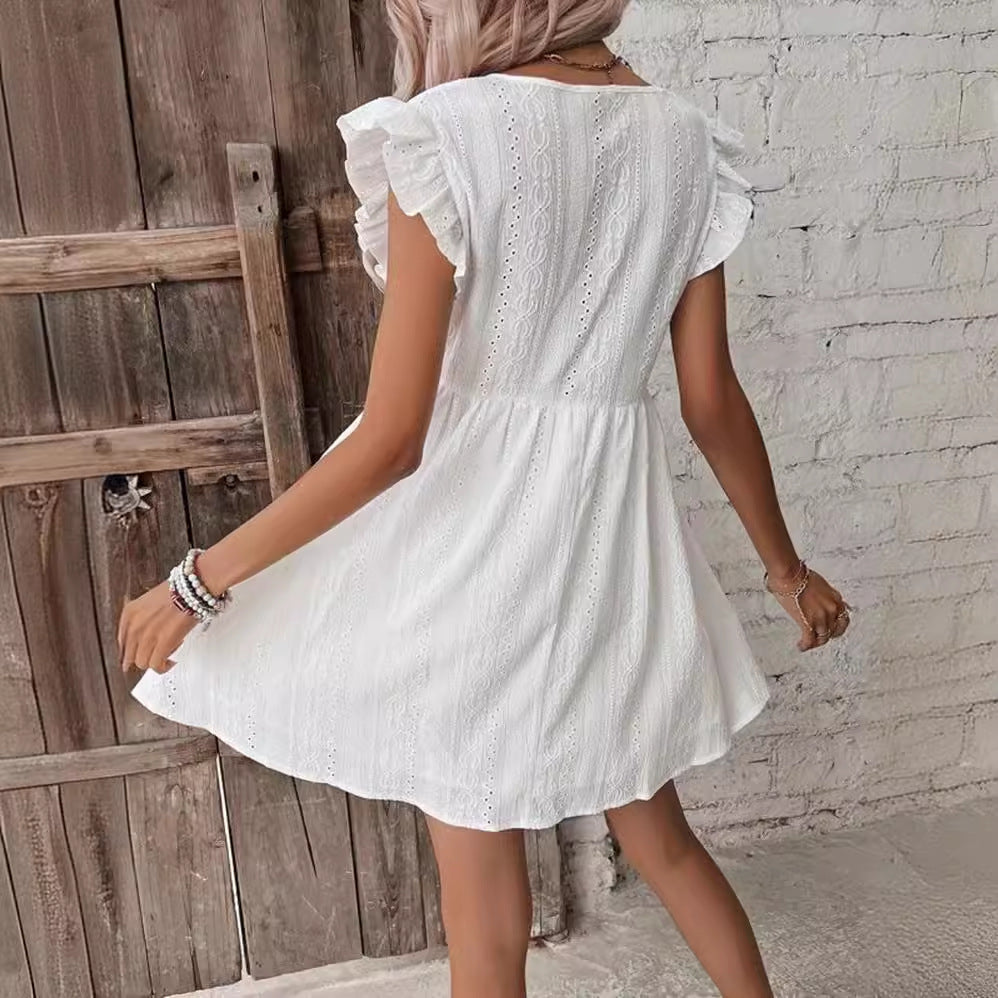 Damen luftiges Sommerkleid mit Rüschendetail EB