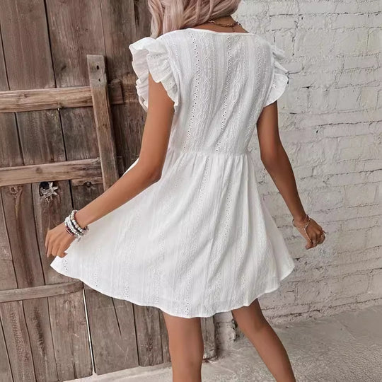 Damen luftiges Sommerkleid mit Rüschendetail EB