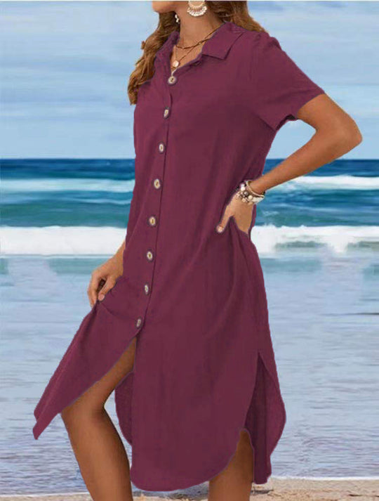 Damen Hemdkleid mit Knopfleiste und Seitenschlitzen EB
