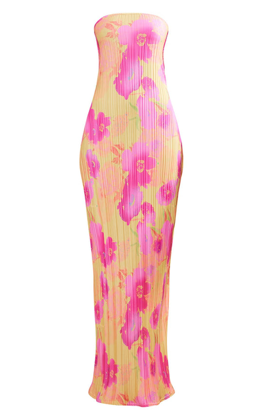 Damen figurbetontes Strapless-Kleid mit floralen Elementen EB