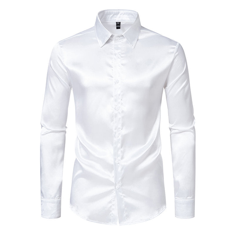 Herren Elegantes Satin-Hemd mit glänzender Oberfläche und modernem Schnitt EB