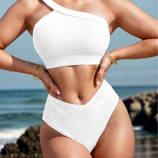 Damen Sport-Bikini mit asymmetrischem Oberteil und hohem Bund EB