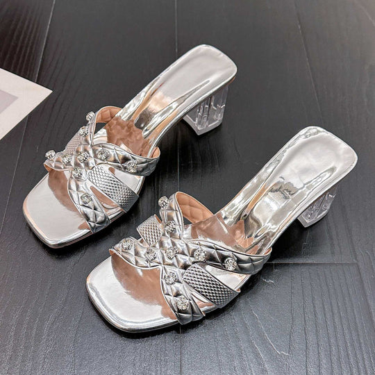 Damen Offene Absatzsandalen mit funkelnden Strassdetails EB