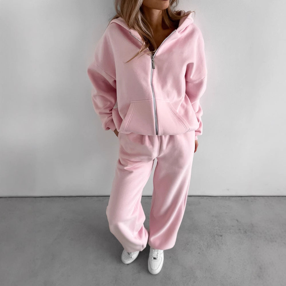 Damen Loungewear-Set EB: Oversized Zip-Hoodie mit Kapuze und weiter High-Waist Sweatpant aus Soft-Fleece