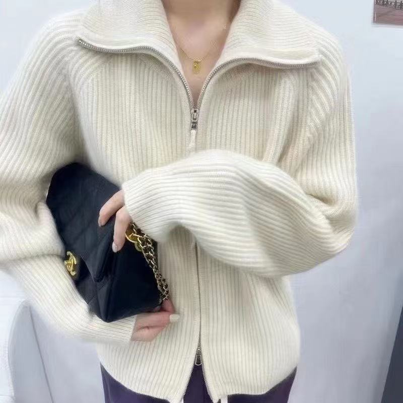 Damen Strickjacke mit hohem Kragen und durchgehendem Reißverschluss EB