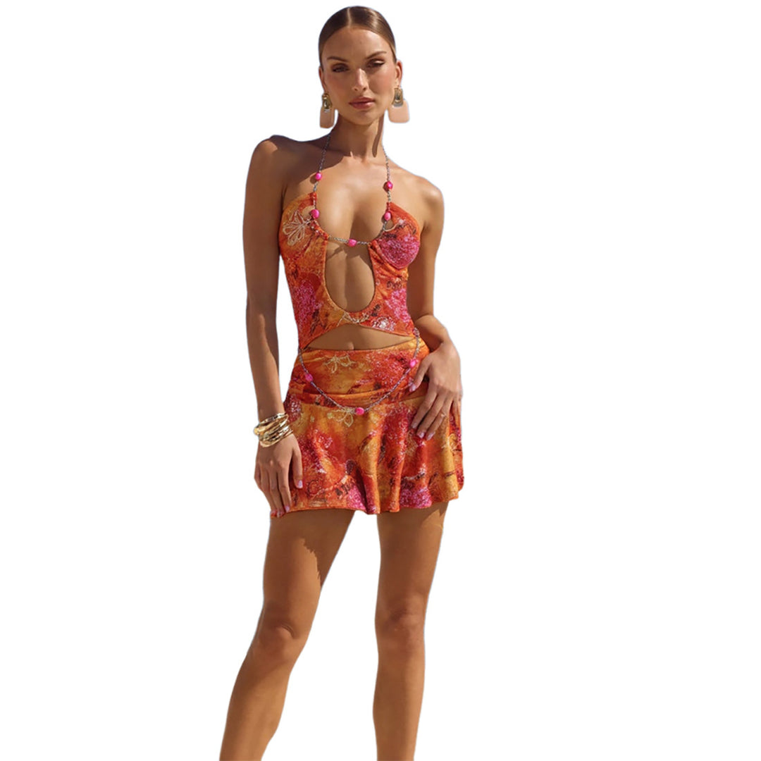 Damen Strandkleid mit verführerischem Ausschnitt und modischen Cut-Outs EB