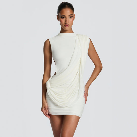 Damen Figurschmeichelndes Minikleid mit asymmetrischer Drapierung EB