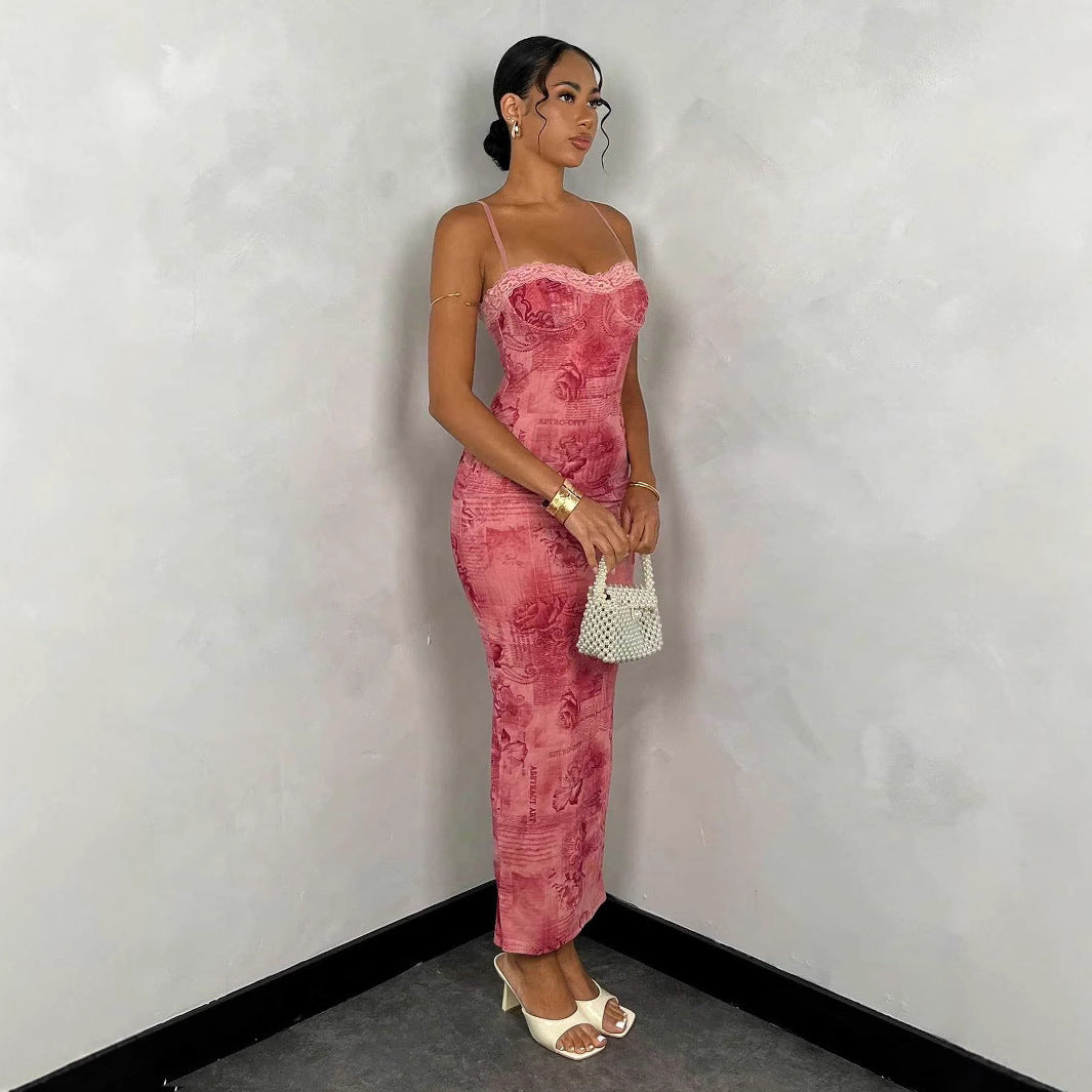 Damen Tailliertes Kleid mit trägerlosem Oberteil und floralem Muster EB