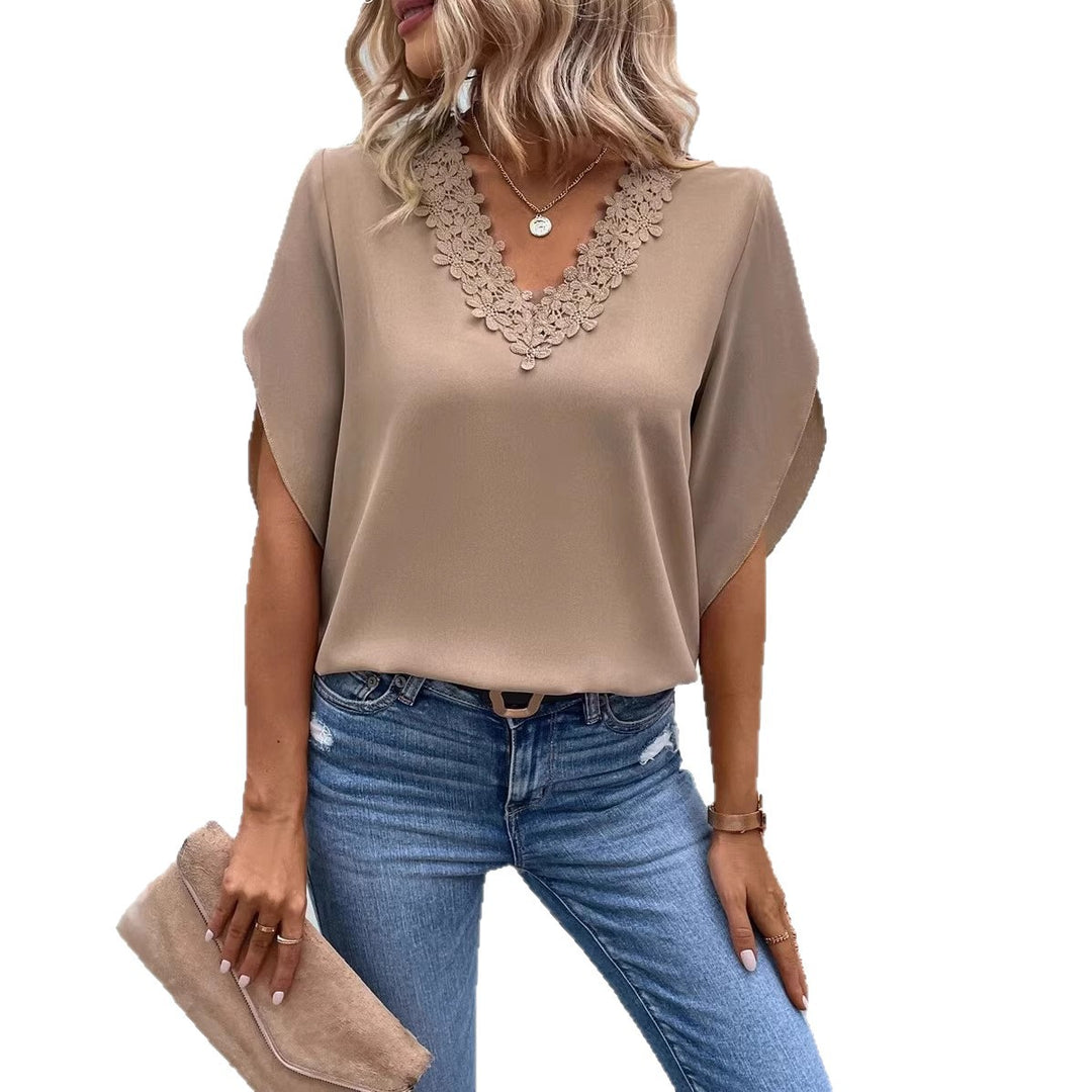 Damen elegante Bluse mit Spitzenapplikation EB