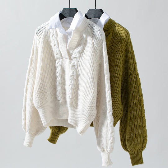 Damen Strickpullover mit stylischem Kragen EB