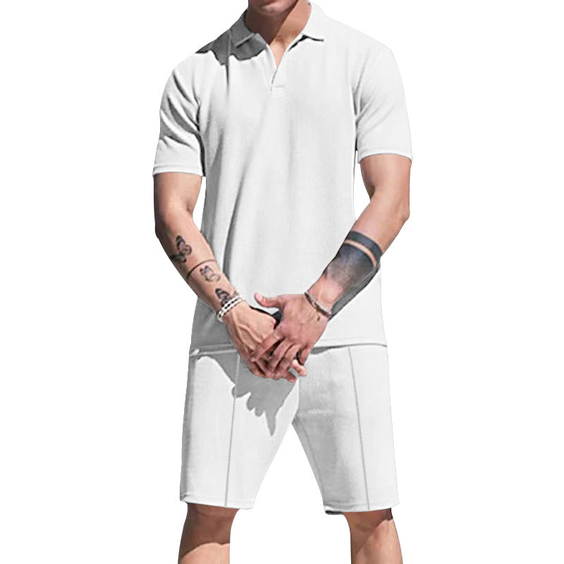 Herren lässiges Kurzarm-Polohemd und Shorts-Set aus atmungsaktivem Stoff EB