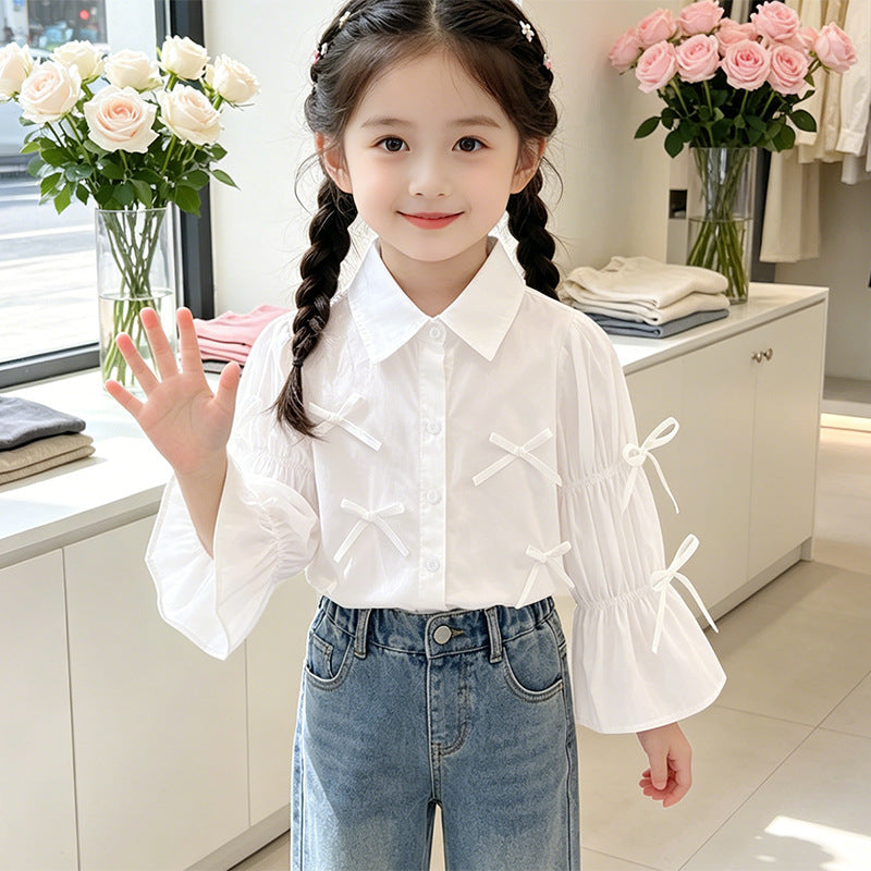Mädchen Bluse mit Rüschendetails und Schleifen EB