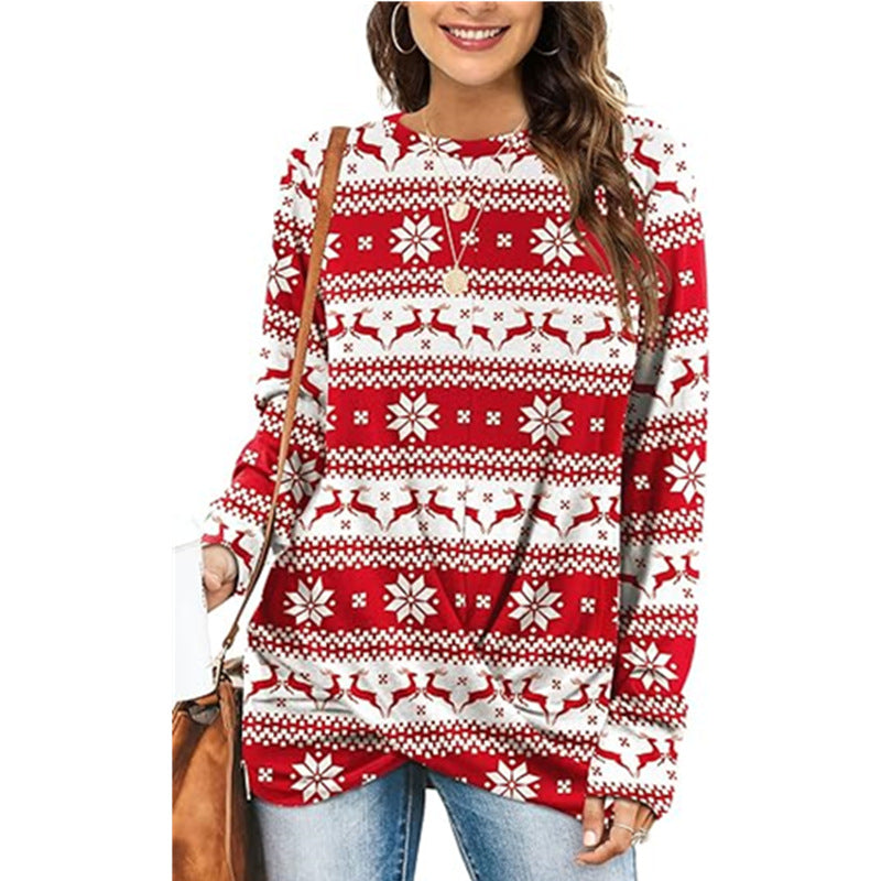 Damen Gemusterter Winterpullover mit Rundhalsausschnitt EB