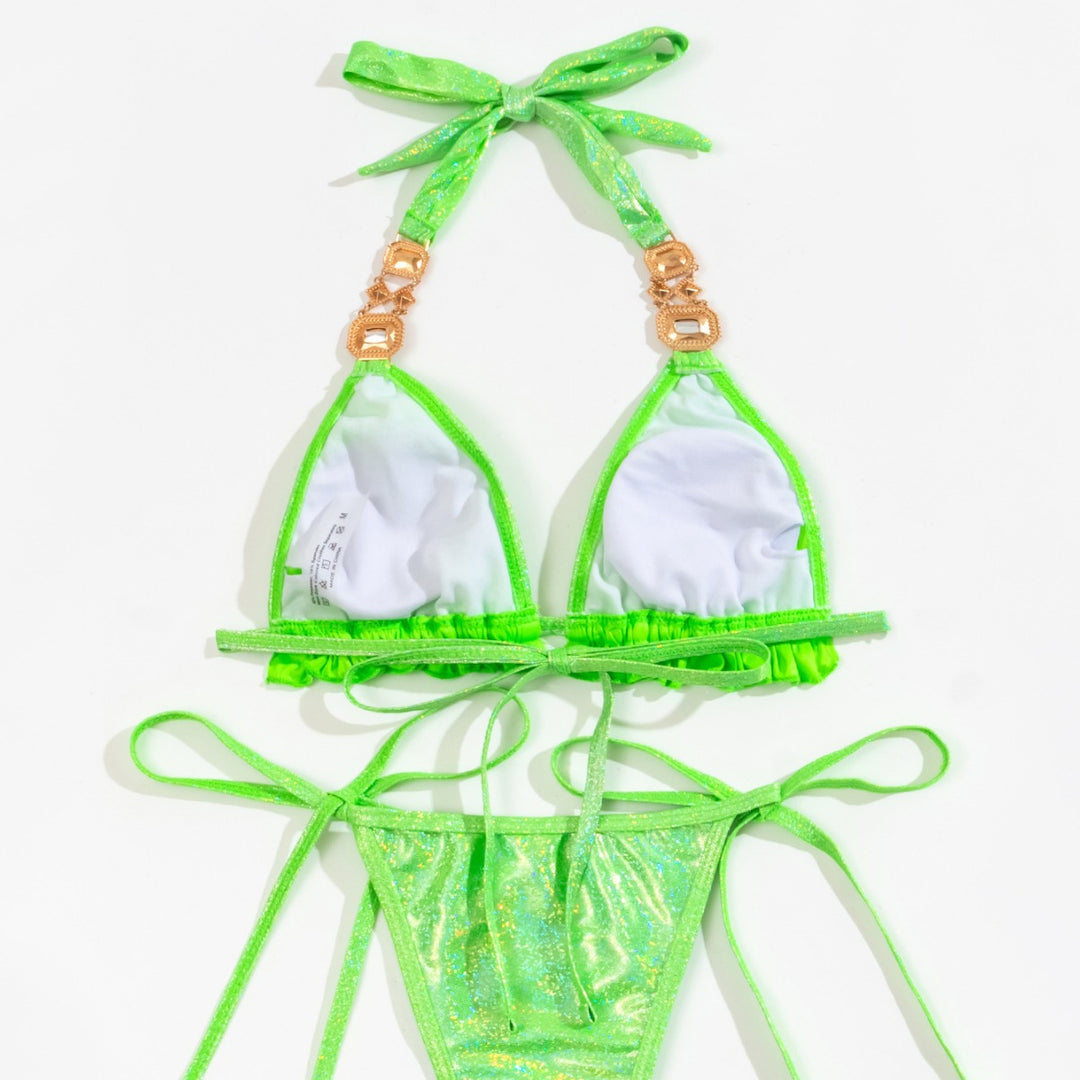 Damen Triangel-Bikini mit glitzernden Details und Raffungen EB