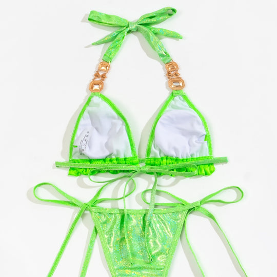 Damen Triangel-Bikini mit glitzernden Details und Raffungen EB