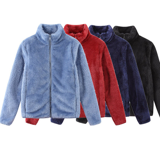 Damen gemütliche Fleecejacke mit hohem Kragen und praktischem Reißverschluss EB
