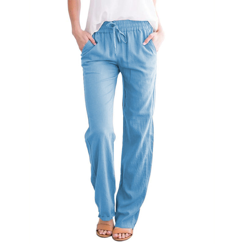 Damen nan leichte Leinenhose mit elastischem Bund Tunnelzug und weitem Bein EB