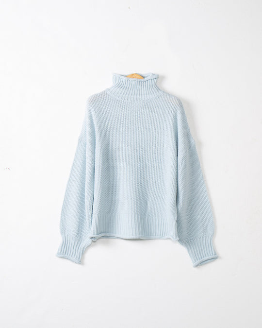 Damen modischer Pullover mit hohem Kragen und strukturierter Textur EB