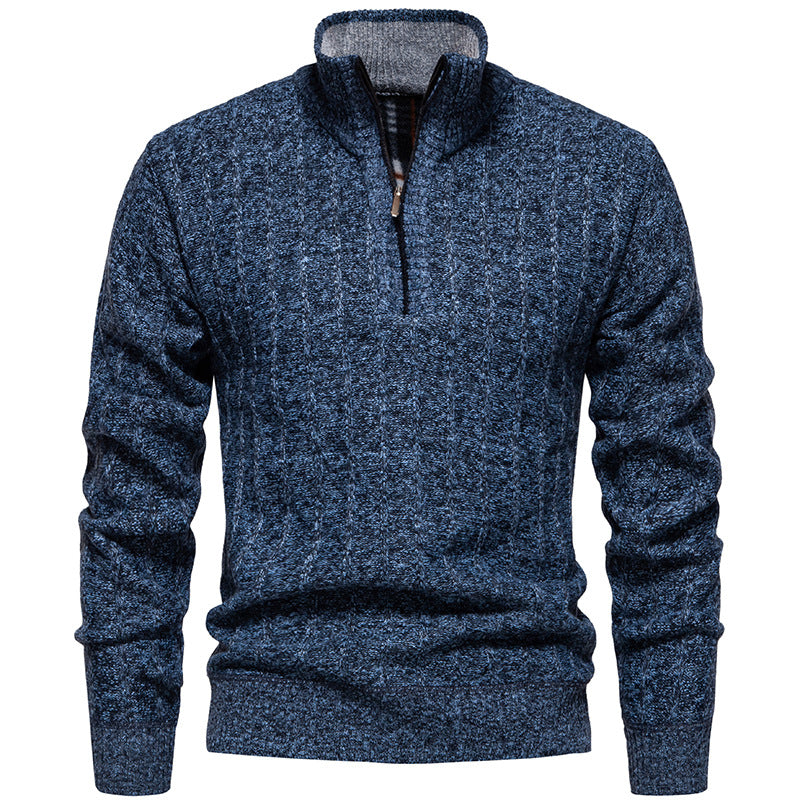 Herren nan gerippter Troyer-Pullover mit Halbzip, Zopfmuster und wärmender Innenverarbeitung EB