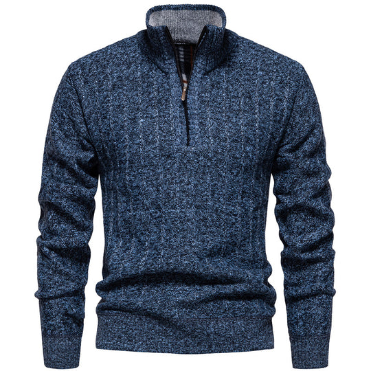 Herren nan gerippter Troyer-Pullover mit Halbzip, Zopfmuster und wärmender Innenverarbeitung EB