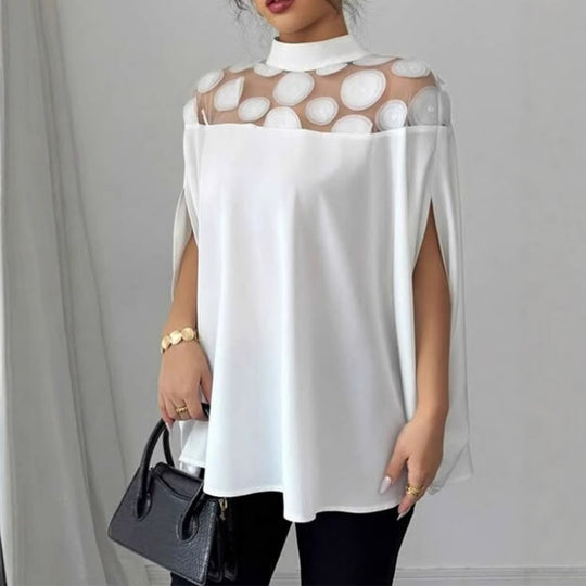 Damen moderne Bluse mit transparentem Schulterdesign Heidi-Mode