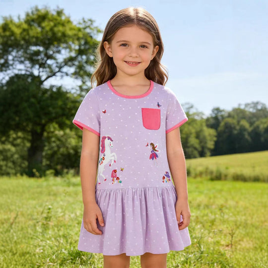 Mädchen Freizeitkleid mit zauberhaften Einhorn- und Feenapplikationen EB