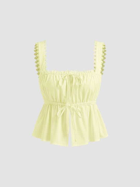 Damen luftiges Crop-Top mit verstellbarem Kordelzug und Rüschendetails EB