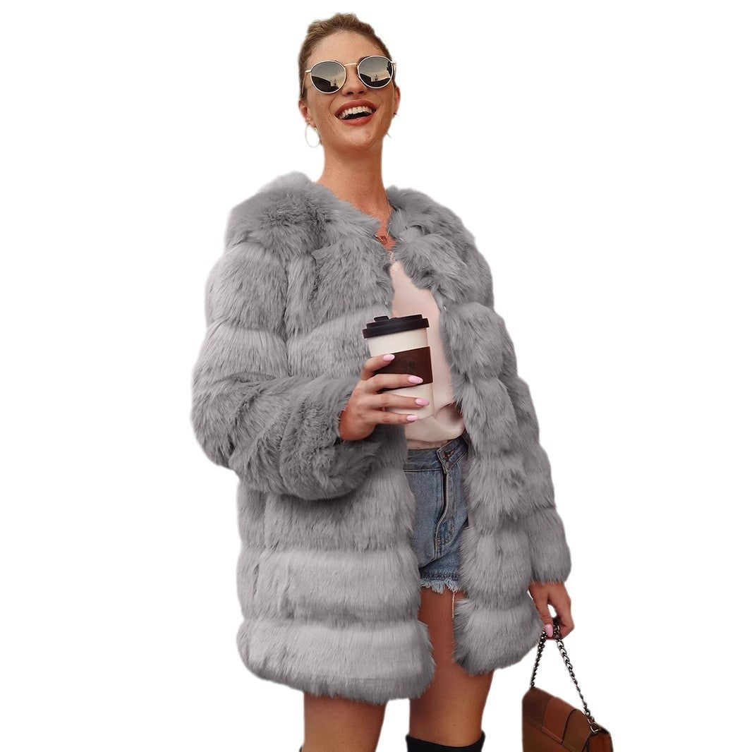 Damen Lange Kunstfelljacke mit voluminösem Schnitt und modernem Design EB