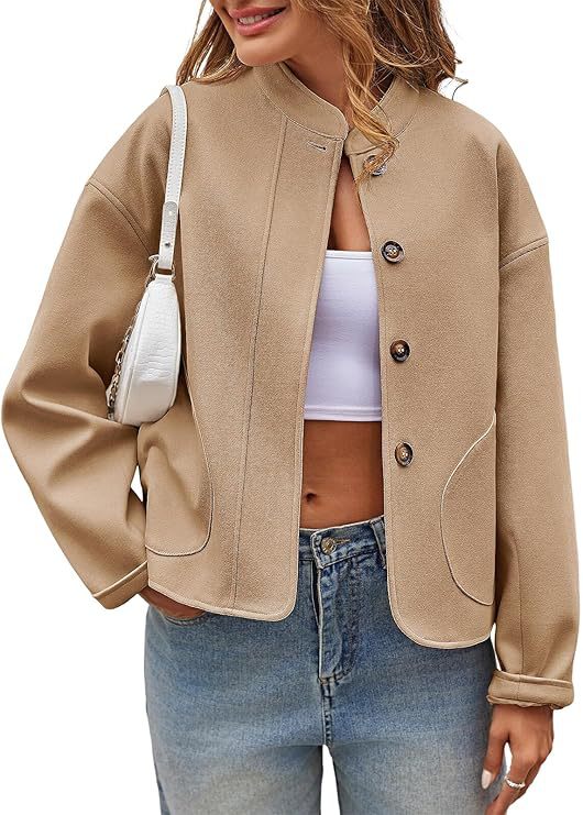 Damen modische Oversized-Jacke mit Knöpfen und seitlichen Taschen EB