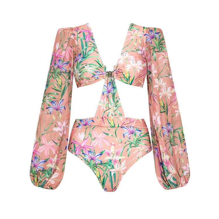 Damen Bikiniset mit eleganten, langen transparenten Ärmeln EB
