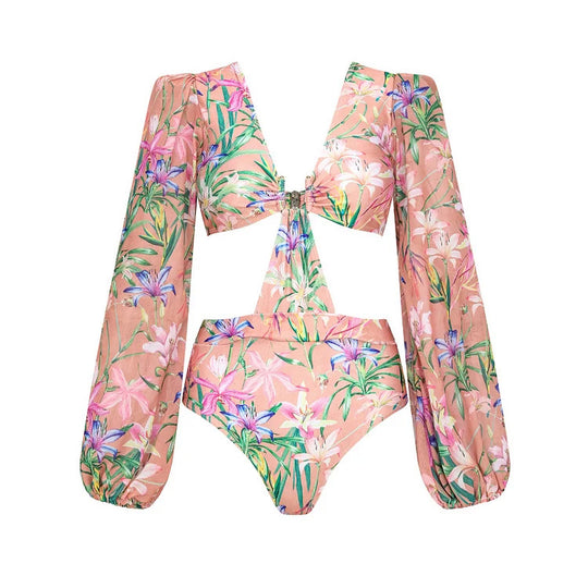 Damen Bikiniset mit eleganten, langen transparenten Ärmeln EB