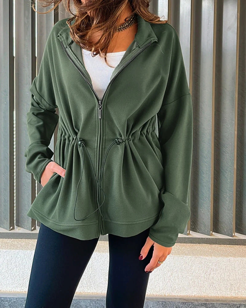 Damen Kapuzenjacke mit Taillen-Zugband, Reißverschluss und Eingrifftaschen EB