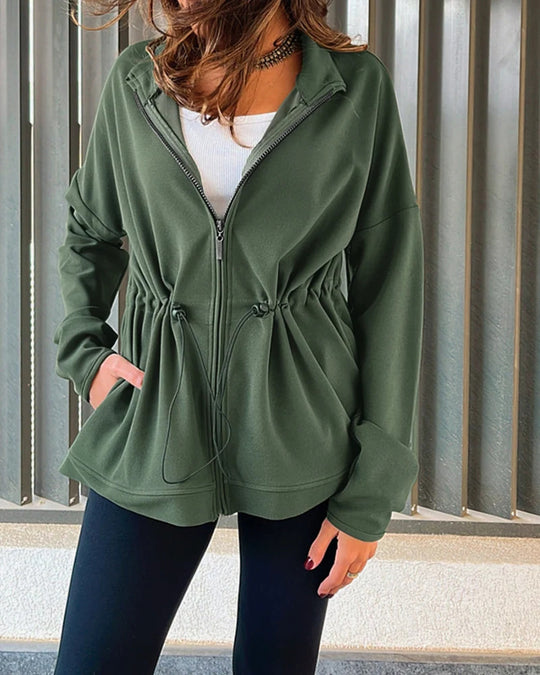 Damen Kapuzenjacke mit Taillen-Zugband, Reißverschluss und Eingrifftaschen EB