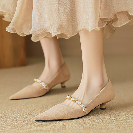 Damen elegante spitze Ballerinas mit modischer Kettenapplikation EB
