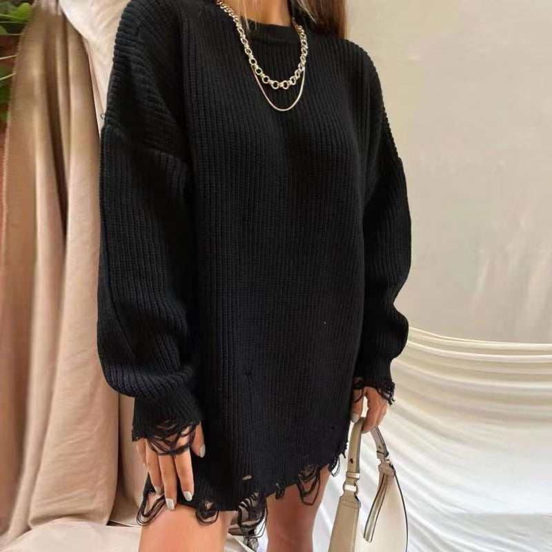 Damen Grobstrickkleid mit lässigem Schnitt und modischen Details EB