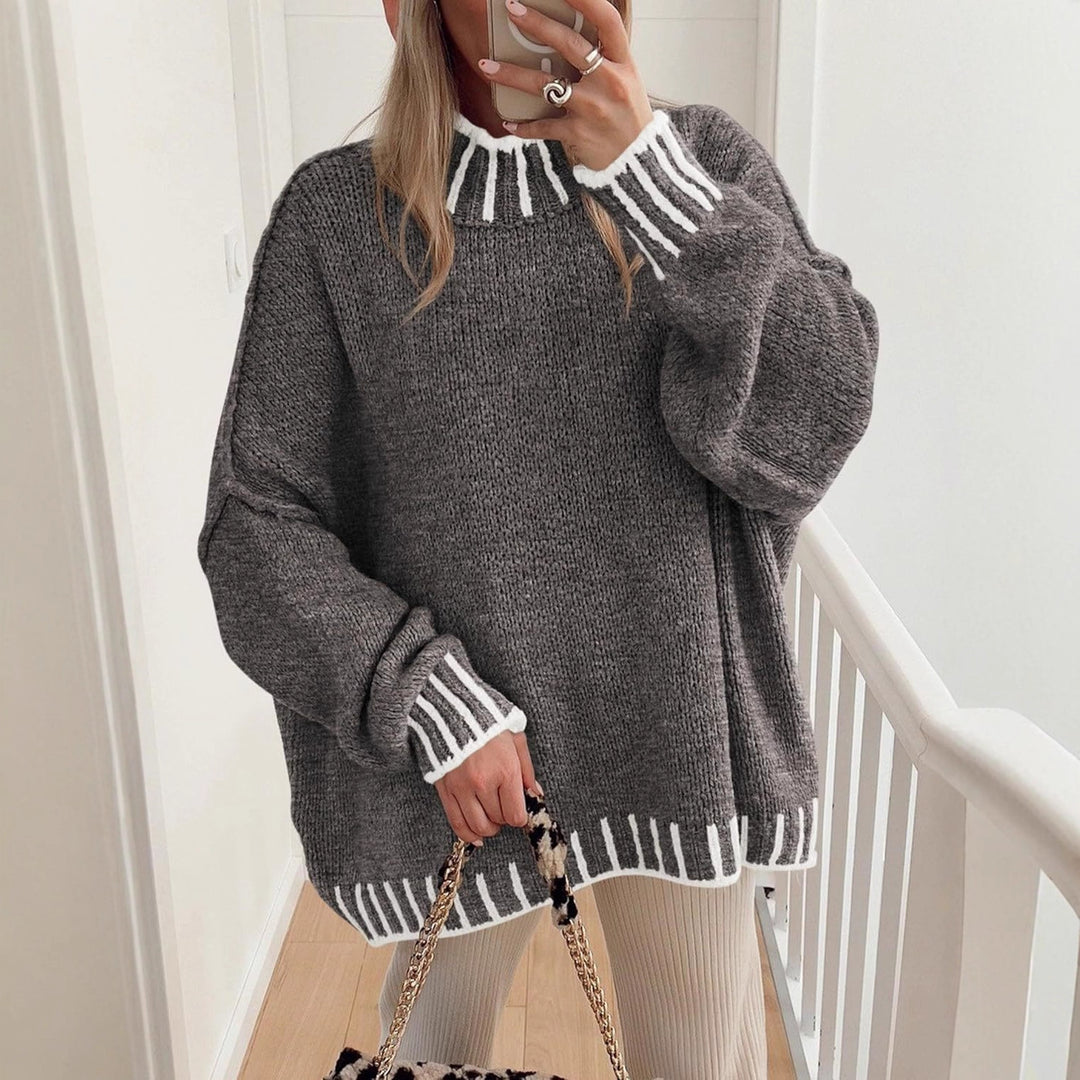 Damen lässiger Grobstrickpullover mit modernem Streifenmuster EB