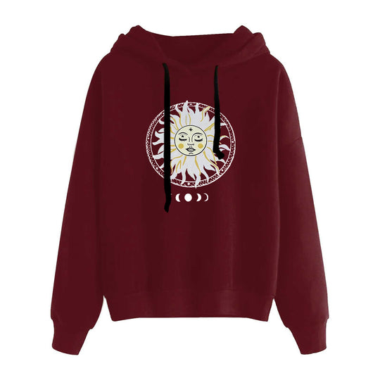 Damen nan lässiger Oversize Kapuzenpullover mit Herz‑und‑Pfotenprint, Kordelzug und gerippten Bündchen EB