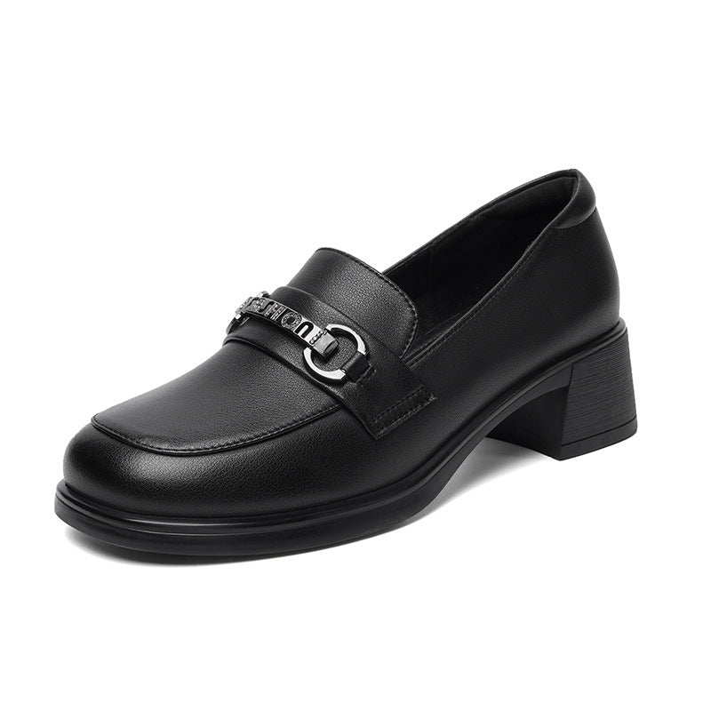 Damen Elegante Mokassins mit modischem Kettendetail und bequemem Blockabsatz EB