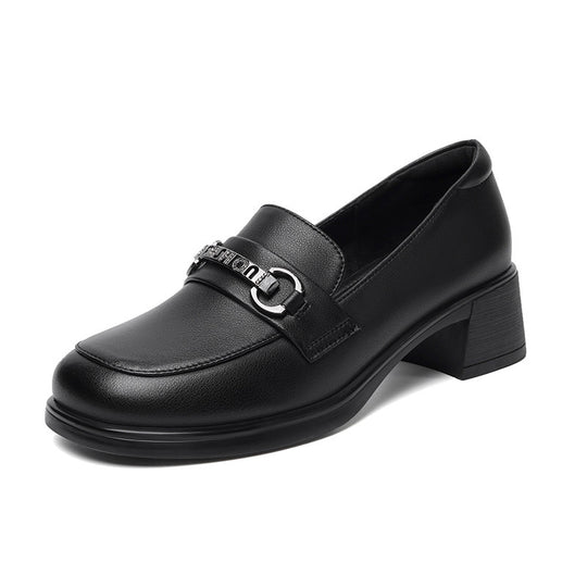 Damen Elegante Mokassins mit modischem Kettendetail und bequemem Blockabsatz EB