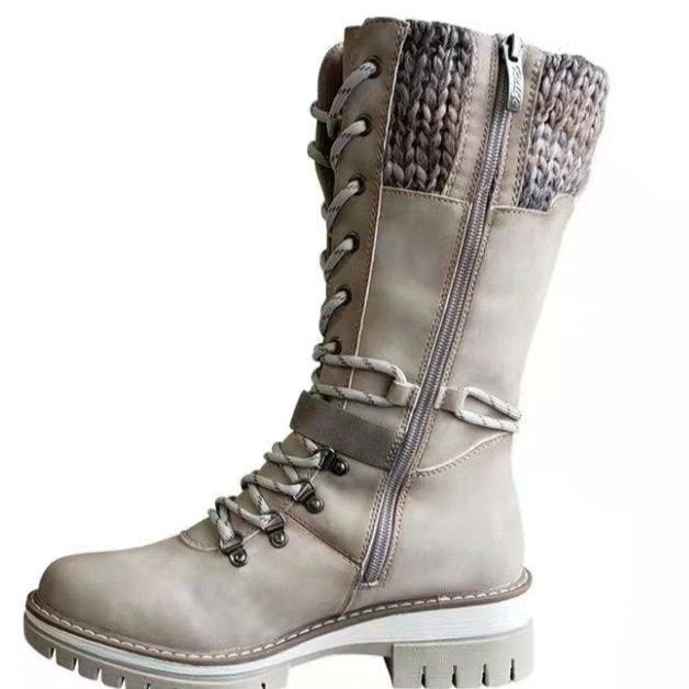 Damen nan hoher Schnürstiefel mit Strickbündchen, robuster Profilsohle und seitlichem Reißverschluss EB