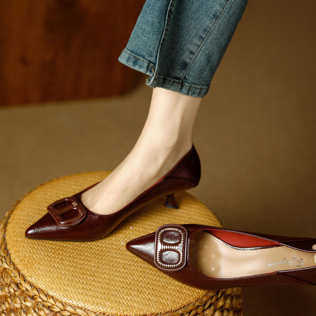 Damen elegante Blockabsatz-Pumps mit modischer Schnallenapplikation EB