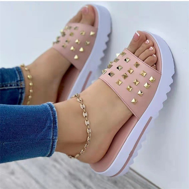 Damen nan Nieten-Pantolette mit gepolstertem Komfortfußbett und profiliertem Flatform-Absatz EB