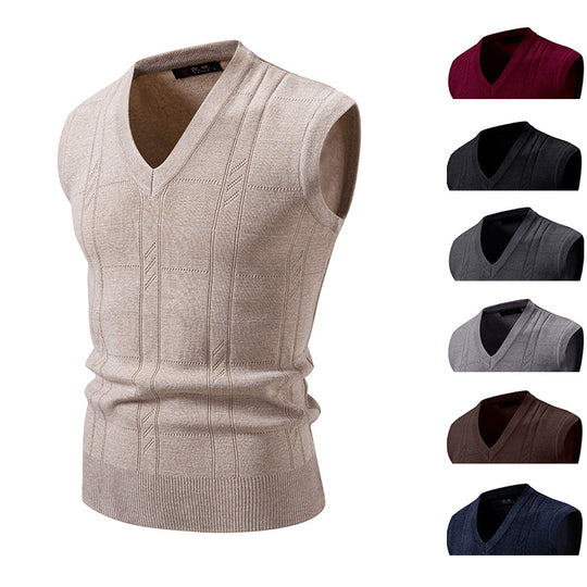 Herren eleganter ärmelloser Pullover mit V-Ausschnitt und strukturiertem Muster EB