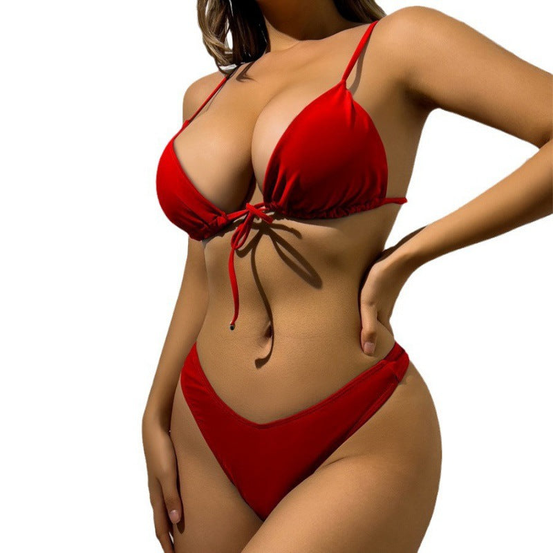 Damen Triangel-Bikini mit verstellbarem Bindeband und hohem Beinausschnitt EB