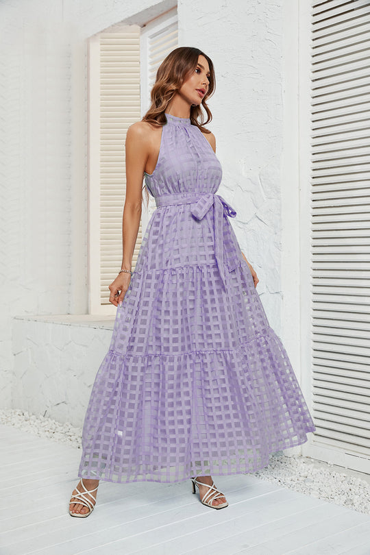 Damen Maxikleid mit elegantem Halterneck und luftigen Rüschen EB